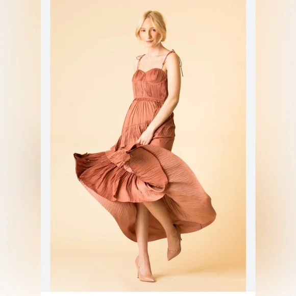 Ulla Johnson Delilah Plisse Matte Satin Midi Dress Size Large - Picture 3 of 10